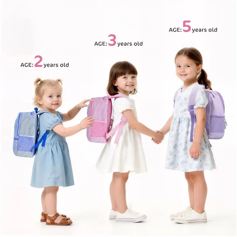Pink Seersucker Kids Backpack with Initial Letter | Toddler Preschool Girl Bag